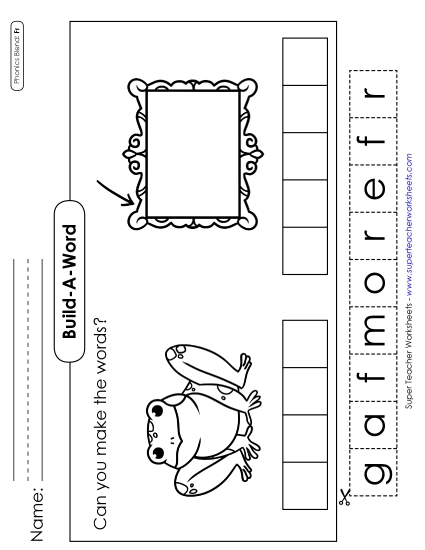 Cut and Glue Activities - Build-a-Word: Frog and Frame (Printable PDF Worksheet)
