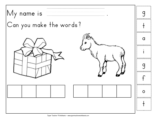 Build-a-Word - Build-a-Word: Gift and Goat (Printable PDF Worksheet)