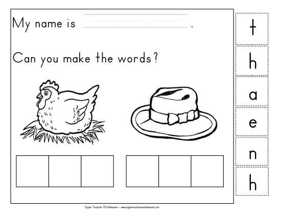 Build-a-Word - Build-a-Word: Hen & Hat (Printable PDF Worksheet)