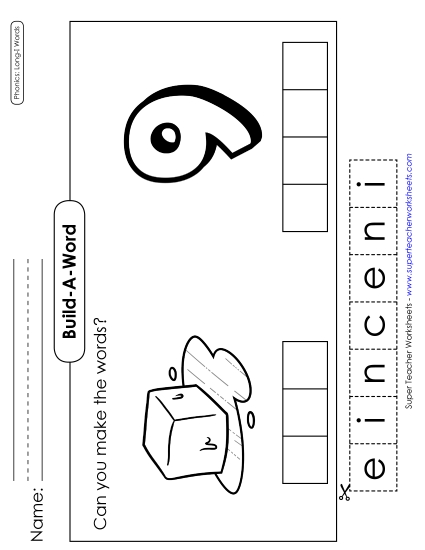 Cut & Glue Activities - Build-a-Word: Ice and Nine (Printable PDF Worksheet)