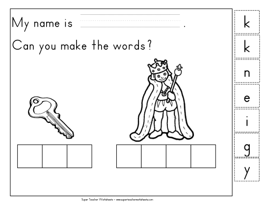 Build-a-Word - Build-a-Word: Key & King (Printable PDF Worksheet)