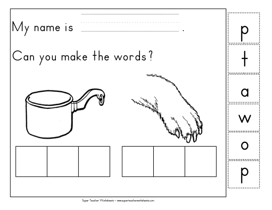 Build-a-Word - Build-a-Word: Pot & Paw (Printable PDF Worksheet)