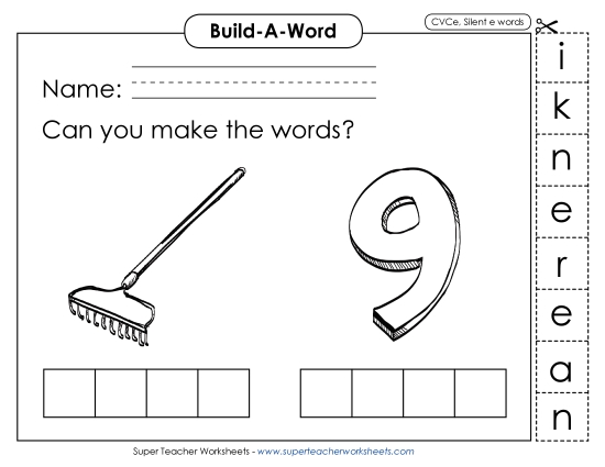 Build-a-Word - Build-a-Word: Rake and Nine (Printable PDF Worksheet)
