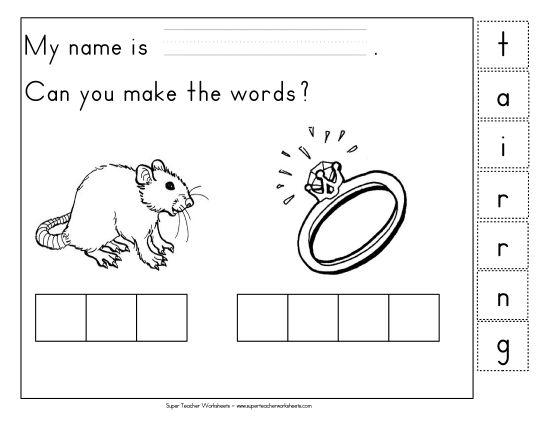 Build-a-Word - Build-a-Word: Rat & Ring (Printable PDF Worksheet)