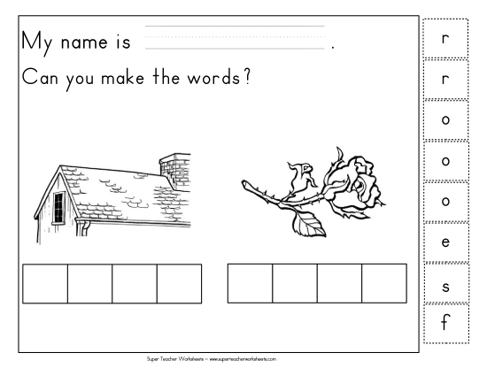 Build-a-Word - Build-a-Word: Roof & Rose (Printable PDF Worksheet)