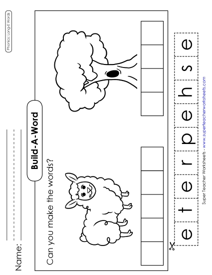 Cut and Glue Activities - Build-a-Word: Sheep & Tree (Printable PDF Worksheet)