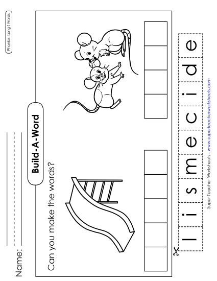 Cut & Glue Activities - Build-a-Word: Slide and Mice (Printable PDF Worksheet)