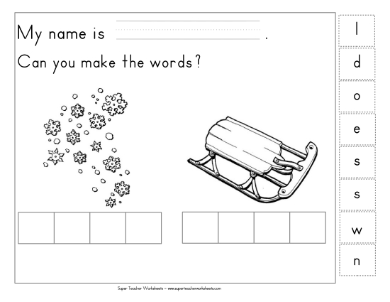 Build-a-Word - Build-a-Word: Snow & Sled (Printable PDF Worksheet)