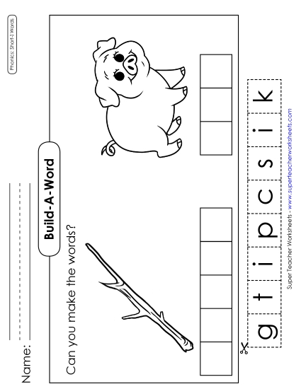 Cut & Glue Activities - Build-a-Word: Stick and Pig (Printable PDF Worksheet)