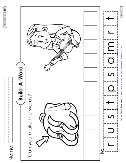 Cut-and-Glue Activities - Build-A-Word: Strap and Strum (Printable PDF Worksheet)