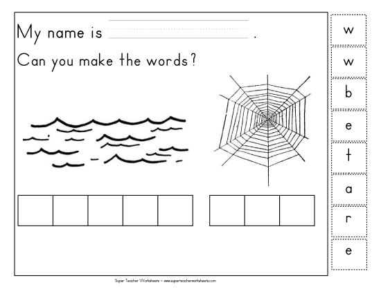 Build-a-Word - Build-a-Word: Web and Water (Printable PDF Worksheet)