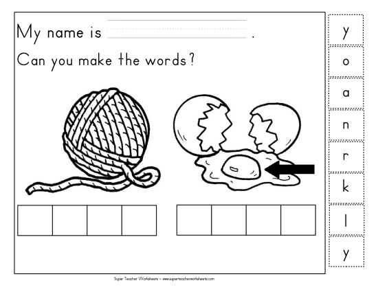 Build-a-Word - Build-a-Word: Yarn and Yolk (Printable PDF Worksheet)