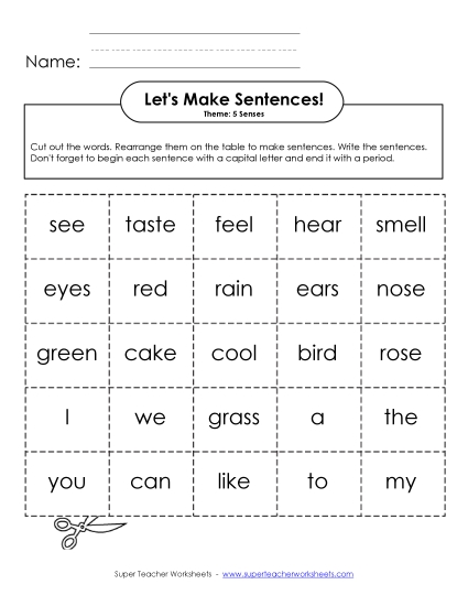 Early Literacy - Build Sentences (Printable PDF Worksheet)