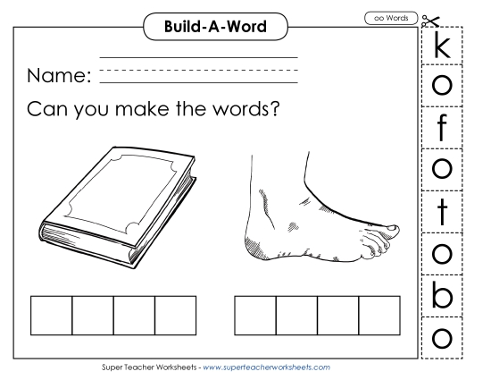 Build Words - Build Words: Foot and Book (Printable PDF Worksheet)