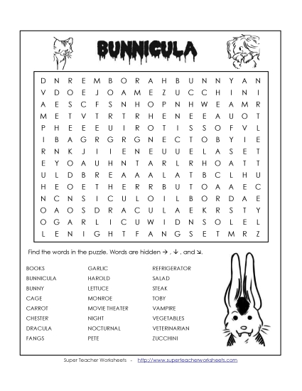 Whole Book - Bunnicula Word Search (Printable PDF Worksheet)