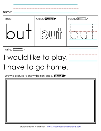 Individual Sight Words - But (Sight Word) (Printable PDF Worksheet)