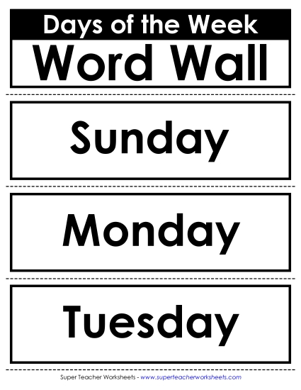 Word Sets - Calendar: Days of the Week (Printable PDF Worksheet)