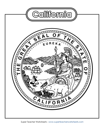 Flags & Seals - California State Seal (Black & White) (Printable PDF Worksheet)