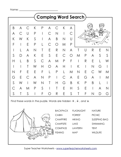 Intermediate (Grades 3-6) - Camping (Printable PDF Worksheet)