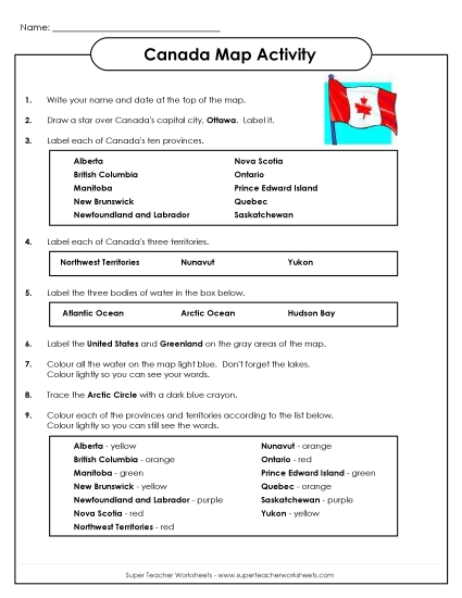 Maps of Canada - Canada - Map Activity (Printable PDF Worksheet)