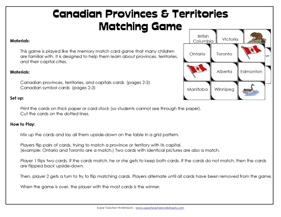 Reports, Games, & Worksheets - Canada - Memory Match (Printable PDF Worksheet)