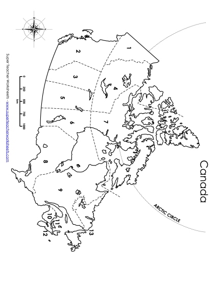 Canada Maps - Canada - Provinces Numbered (Printable PDF Worksheet)
