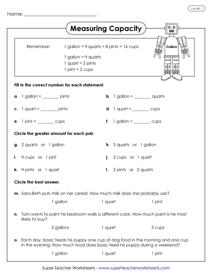 Capacity (Basic) (Printable PDF Worksheet)