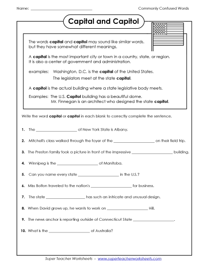 Capital and Capitol  (Printable PDF Worksheet)