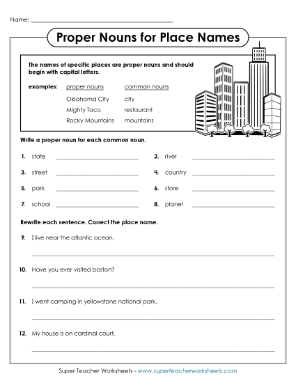 Intermediate Level - Capitalizing Places #2 (Printable PDF Worksheet)
