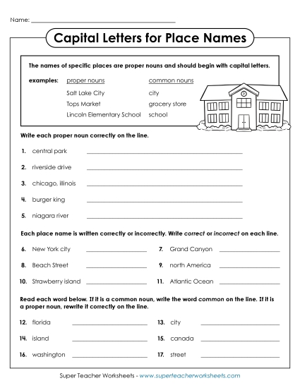 Intermediate Level - Capitalizing Places (Printable PDF Worksheet)