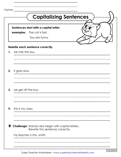 Primary Level - Capitalizing Sentences (Printable PDF Worksheet)