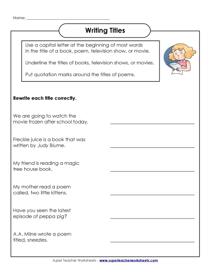 Intermediate Level - Capitalizing Titles (Printable PDF Worksheet)