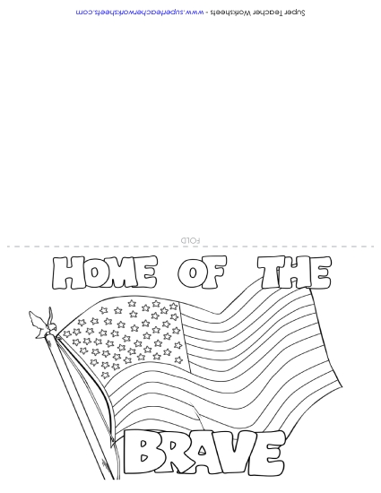Cards for Veterans and Active Soldiers - Card: Home of the Brave (Printable PDF Worksheet)