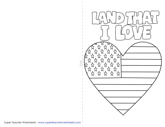 Cards for Veterans and Active Soldiers - Card: Land That I Love (Printable PDF Worksheet)