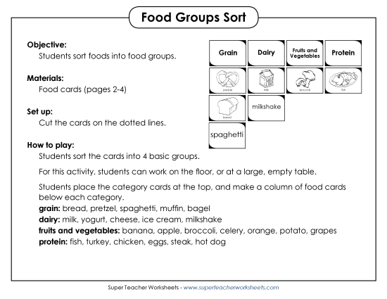 Food Groups - Card Sort: Food Groups (Printable PDF Worksheet)