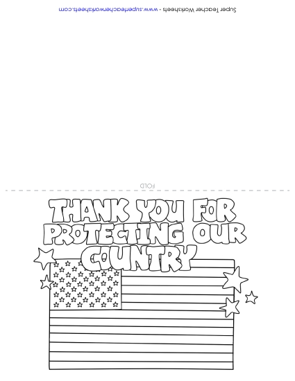 Cards for Veterans and Active Soldiers - Card: Thank You for Protecting (Printable PDF Worksheet)