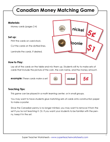Word Walls Pocket Charts - Cards: Coins & Bills (Printable PDF Worksheet)