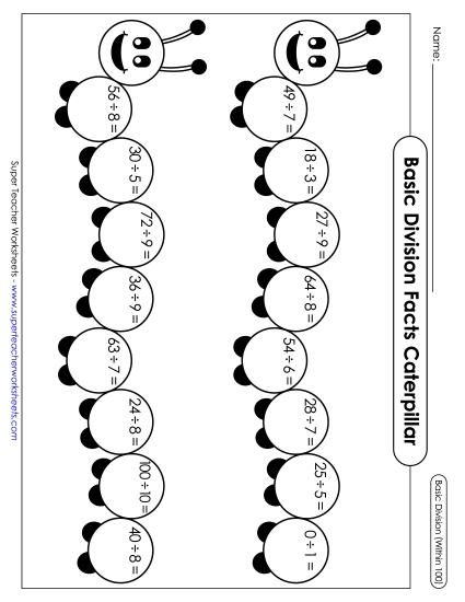 Games - Caterpillar: Basic Division (Printable PDF Worksheet)