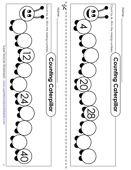 Caterpillar - Count By 4s (Printable PDF Worksheet)