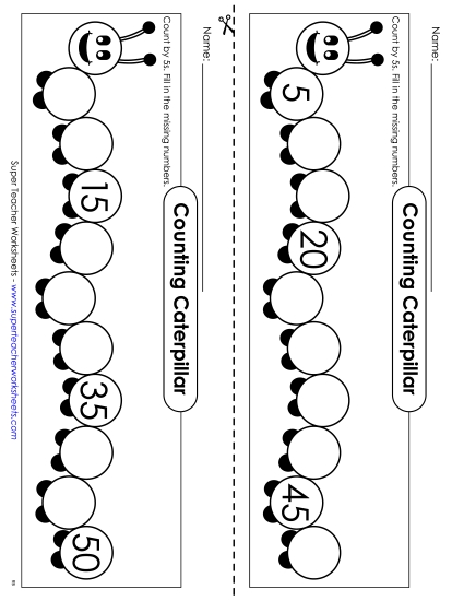 Caterpillar - Count By 5s (Printable PDF Worksheet)