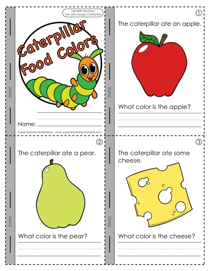 Cut-and-Glue Activities - Caterpillar Food Colors Mini-Book (Printable PDF Worksheet)