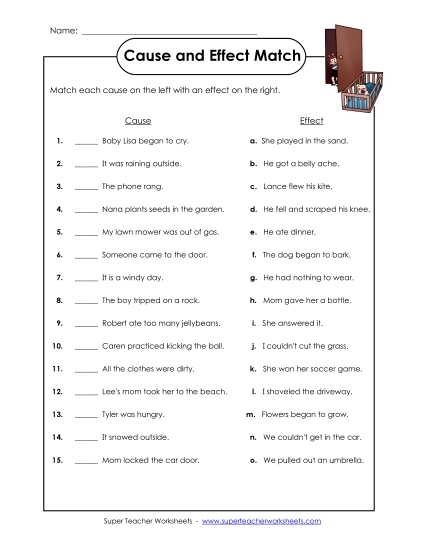 Cause/Effect Matching (Printable PDF Worksheet)