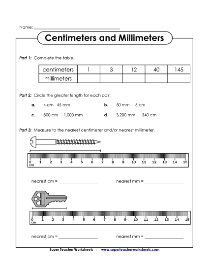 Mixed-Unit Measuring and Converting - Centimeter and Millimeter Worksheet (Printable PDF Worksheet)