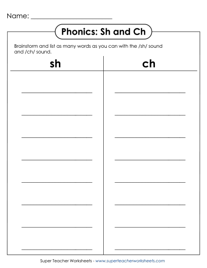 Sh and Ch Mixed - Ch-Sh Lists (Printable PDF Worksheet)