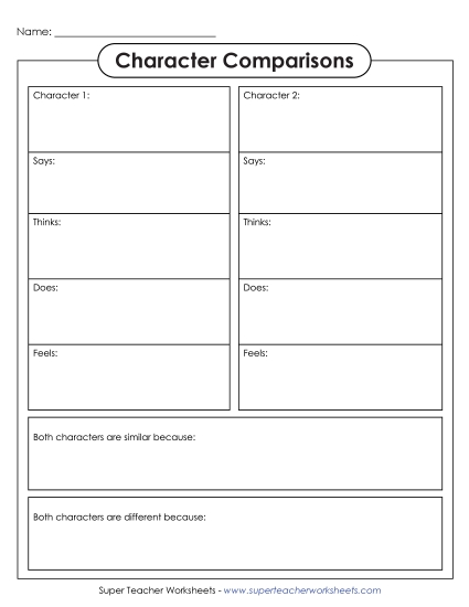 Reading - Character Comparisons 2 (Printable PDF Worksheet)
