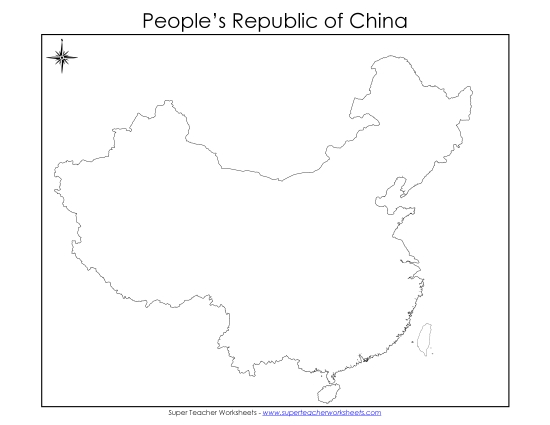 Maps of China - China Map (Blank 2) (Printable PDF Worksheet)