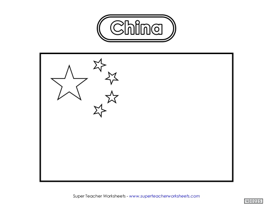 Flag - Chinese Flag (Black and White) (Printable PDF Worksheet)