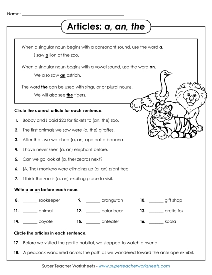 Basic Level - Choose the Article (Printable PDF Worksheet)