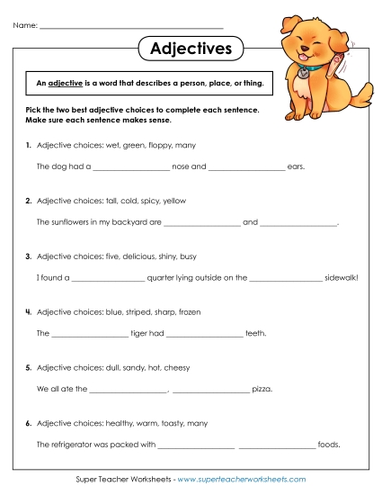 Basic Adjectives - Choosing Adjectives (Printable PDF Worksheet)