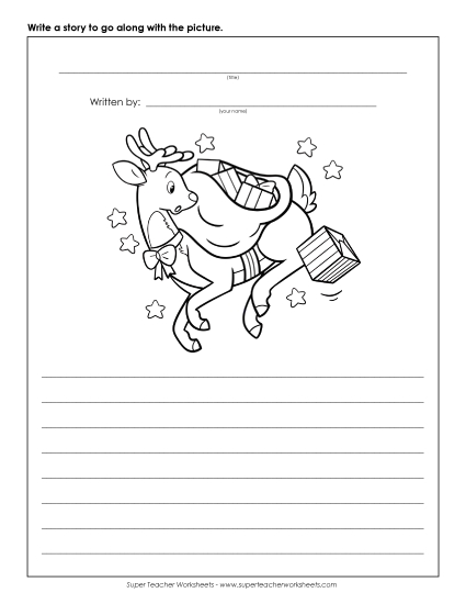 Holiday Story Pictures - Christmas - Reindeer Sack (Printable PDF Worksheet)